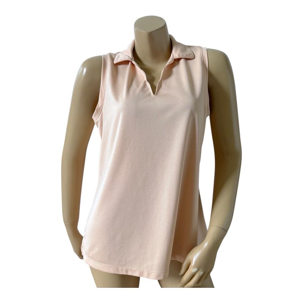 Walter Hagen Clubhouse Polo Womens L Peach Sleeveless Golf Pique Collared Top